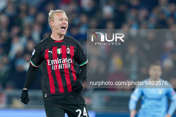 Simon Kjaer of AC Milan yells during the Serie A match between SS Lazio and AC Milan at Stadio Olimpico, Rome, Italy on 24 January 2023.  