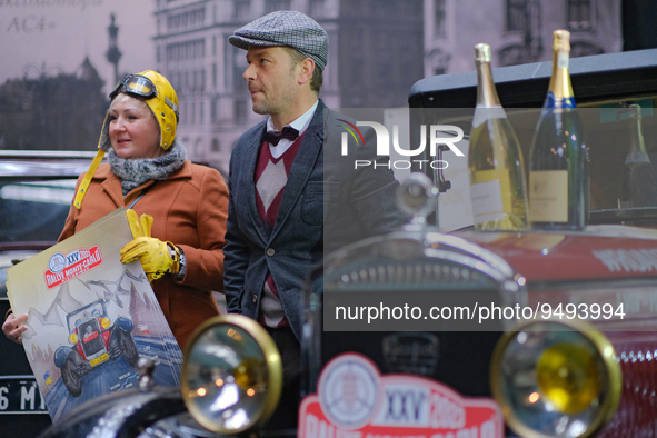 LVIV, UKRAINE - JANUARY 21, 2023 - A Ukrainian-Polish crew set off from Lviv to Monte Carlo on a vintage car to take part in the opening of...