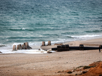 Sewage flows straight into the Mediterranean Sea, central Gaza Strip, on January 24, 2023.  (
