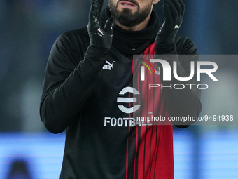 Olivier Giroud of AC Milan gestures during the Serie A match between SS Lazio and AC Milan at Stadio Olimpico, Rome, Italy on 24 January 202...