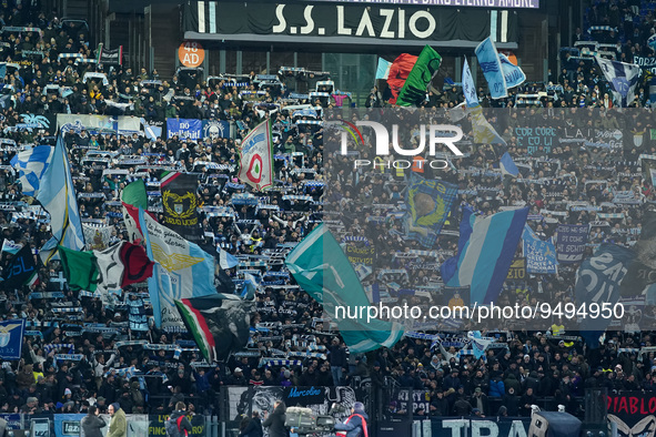 Supporters of SS Lazio during the Serie A match between SS Lazio and AC Milan at Stadio Olimpico, Rome, Italy on 24 January 2023.  