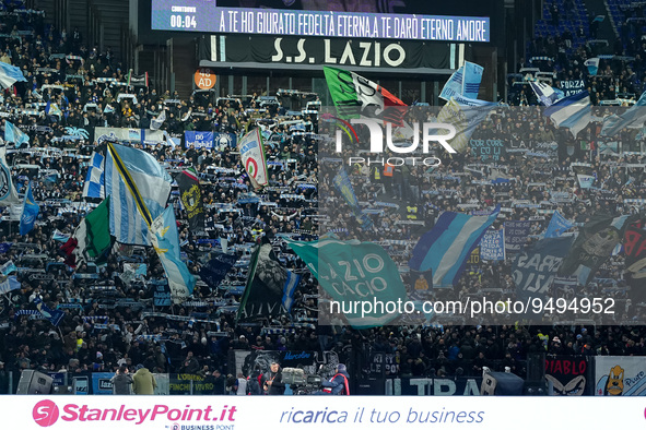 Supporters of SS Lazio during the Serie A match between SS Lazio and AC Milan at Stadio Olimpico, Rome, Italy on 24 January 2023.  