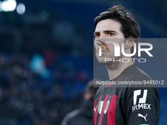 Sandro Tonali of AC Milan looks on during the Serie A match between SS Lazio and AC Milan at Stadio Olimpico, Rome, Italy on 24 January 2023...