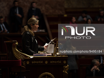 President of the Assemblee Nationale Yael Braun-Pivet during the question session to the government, in Paris, Tuesday 24 January, 2023. (