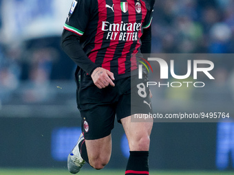 Sandro Tonali of AC Milan during the Serie A match between SS Lazio and AC Milan at Stadio Olimpico, Rome, Italy on 24 January 2023.  (