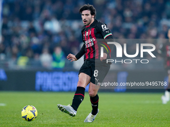 Sandro Tonali of AC Milan during the Serie A match between SS Lazio and AC Milan at Stadio Olimpico, Rome, Italy on 24 January 2023.  (