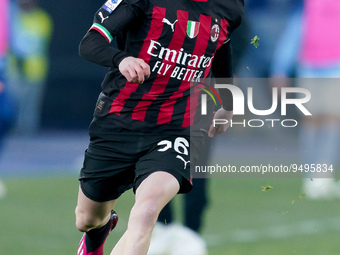 Alexis Saelemaekers of AC Milan during the Serie A match between SS Lazio and AC Milan at Stadio Olimpico, Rome, Italy on 24 January 2023....
