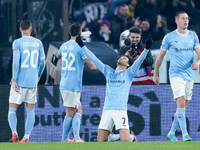 Felipe Anderson of SS Lazio celebrates after scoring fourth goal during the Serie A match between SS Lazio and AC Milan at Stadio Olimpico,...