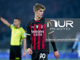 Charles De Ketelaere of AC Milan looks on during the Serie A match between SS Lazio and AC Milan at Stadio Olimpico, Rome, Italy on 24 Janua...
