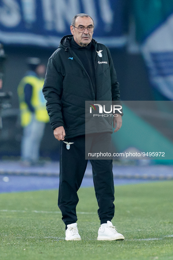 Maurizio Sarri of SS Lazio looks on during the Serie A match between SS Lazio and AC Milan at Stadio Olimpico, Rome, Italy on 24 January 202...