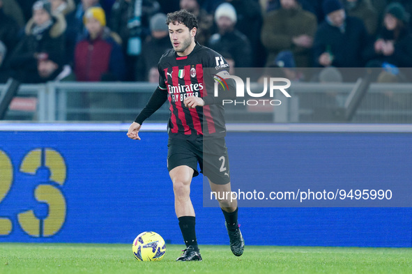 Davide Calabria of AC Milan during the Serie A match between SS Lazio and AC Milan at Stadio Olimpico, Rome, Italy on 24 January 2023.  