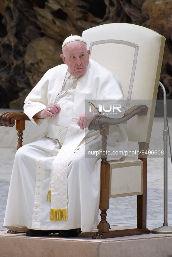 Pope Francis delivers his speech during his weekly general audience in the Pope Paul VI hall at the Vatican, Wednesday, Jan. 25, 2023.  