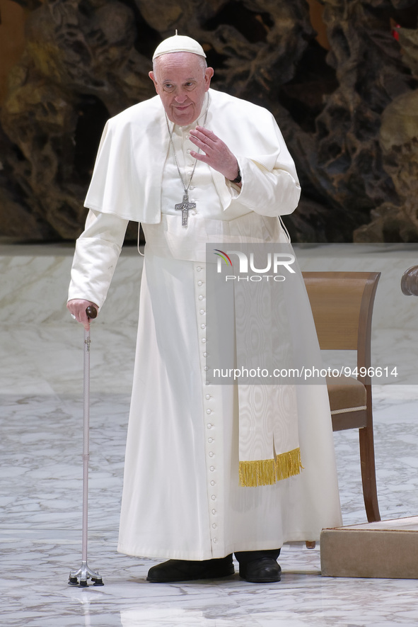 Pope Francis attends his weekly general audience in the Pope Paul VI hall at the Vatican, Wednesday, Jan. 25, 2023.  