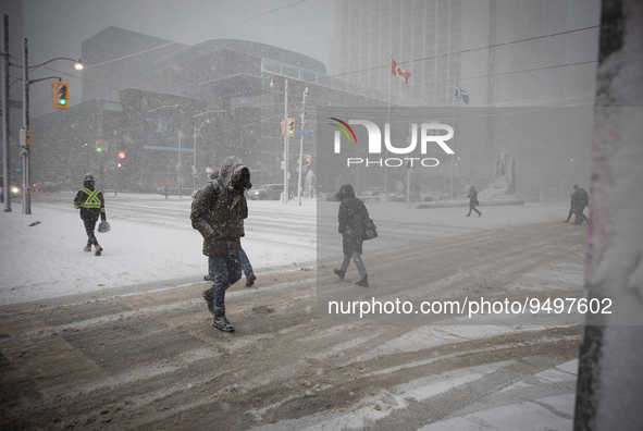Heavy snow affects daily life and travel in Toronto, Canada on January 25, 2023. The city is under a snowfall warning as total snowfall accu...
