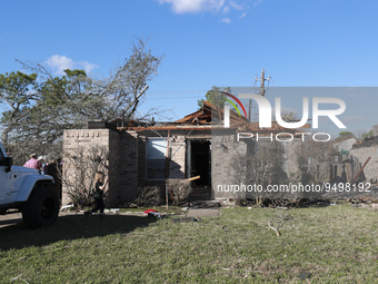 Homes off of Yellowstone Dr in Pasadena, Texas were devastated by the powerful tornado as seen on January 25, 2023.  (