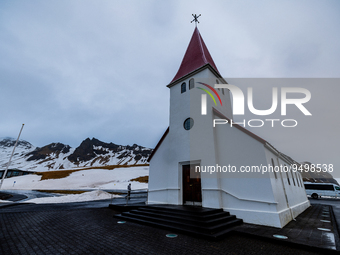 A view of the Reyniskirkja Church in Vik, Iceland, on January 24, 2023. (