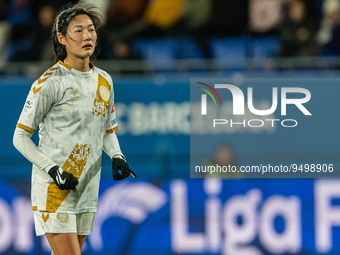 The Chinese player Yang Lina debuted with her new team, Levante Las Planas, against FC Barcelona in a match in the Liga F, on 25th January 2...