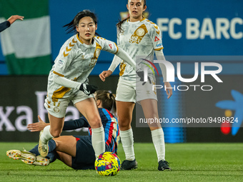 The Chinese player Yang Lina debuted with her new team, Levante Las Planas, against FC Barcelona in a match in the Liga F ,on 25th January 2...