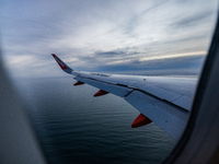 A view of easyJet wing before the landing in Iceland during a flight from Milano Malpensa (MXP) to Keflavík International Airport (KEF), on...