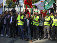 Workers during a protest outside the city administration building in Limassol. Cyprus, Thursday, January 26, 2023. Thousands of workers incl...