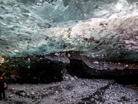 A view of the ice cave in the glacial tongue Breiðamerkurjökull in the Vatnajokull Glacier National Park in Vatnajökull, Iceland, on January...