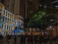 A General view showing patterns projected onto Tai Kwun during the InnerGlow 2023 light show on January 26, 2023 in Hong Kong, China. InnerG...
