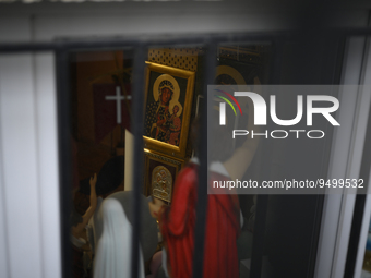Religious icons are seen through a shop window in the Praga district in Warsaw, Poland on 26 January, 2022. More than 500 ideas have been su...