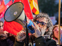 Hundreds of public education workers gather at the Barcelona Department of Education during the second day of a strike called by different u...