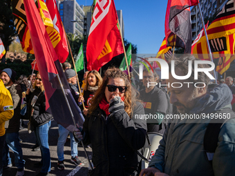 Hundreds of public education workers gather at the Barcelona Department of Education during the second day of a strike called by different u...