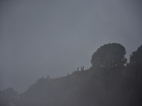 View of Kasauli hill station on a cold foggy day in Himachal Pradesh, India on 26 January 2023.  (