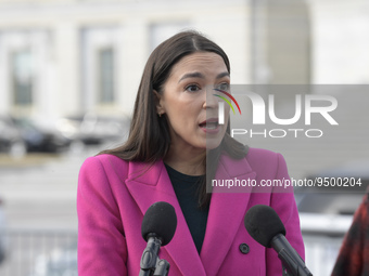 Congresswoman Alexandria Ocasio Cortez(D-NY) speaks about Title 42 and Border Policies during a press conference today on January 26, 2022 a...