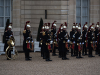 The presidential guard in the Elysee court during the summit between Emmanuel Macron and Guinea Bissau President Umaro Sissoco Embalo, in Pa...