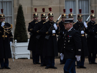The presidential guard in the Elysee court during the summit between Emmanuel Macron and Guinea Bissau President Umaro Sissoco Embalo, in Pa...