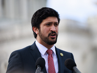 Freshman U.S. Representative Gregorio Casar (D-TX) speaks about border policies outside of the U.S. Capitol in Washington, D.C. on January 2...