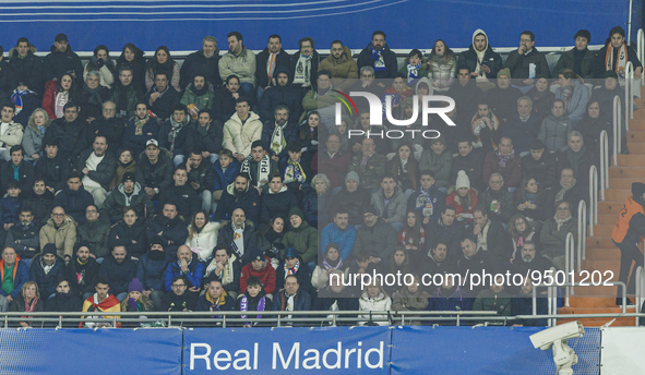 Real Madrid supporters during the Copa del Rey match between Real Madrid and Atletico de Madrid at Estadio Santiago Bernabeu in Madrid, Spai...