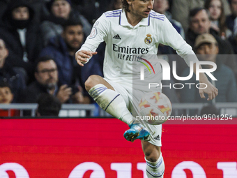 Luka Modric of Real Madrid during the Copa del Rey match between Real Madrid and Atletico de Madrid at Estadio Santiago Bernabeu in Madrid,...