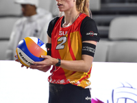 Nina Brunner of Switzerland action during the women's Volleyball World Beach Pro Tour Finals against Katja Stam and Raisa Schoon of Netherla...