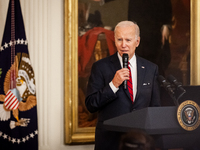 President Joe Biden speaks at a reception celebrating the Lunar New Year at the White House.  The event celebrated the holiday important in...