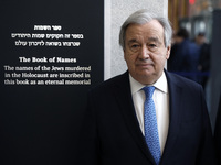 Antonio Guterres, United Nations Secretary General poses at the “Yad Vashem Book of Names of Holocaust Victims” exhibit at the United Nation...