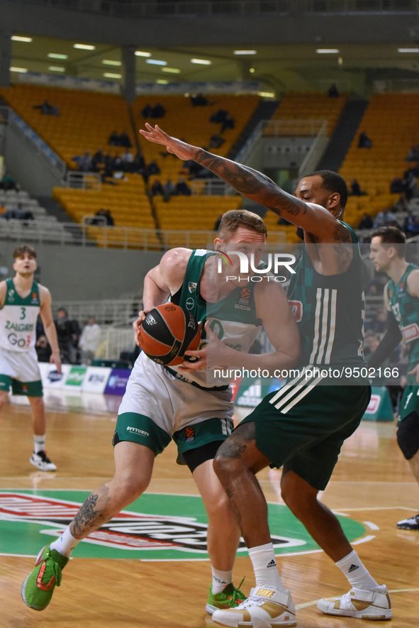 Rolands Smits, #10 of Zalgiris Kaunas and Derrick Williams, #8 of Panathinaikos Athens in action during the 2022/2023 Turkish Airlines EuroL...