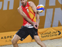Alexander Brouwer of Netherlands action during the men's Volleyball World Beach Pro Tour Finals against Paolo Nicolai and Samuele Cottafava...