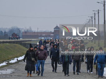Visitors inside the Auschwitz II-Birkenau, the former German Nazi concentration and extermination camp, seen on the eve of the 78th annivers...