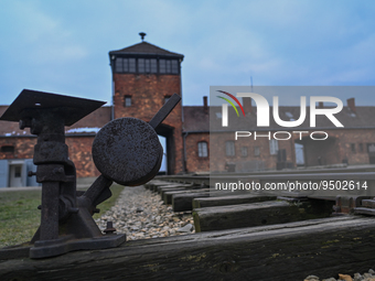 General view of the main entrance of Auschwitz II-Birkenau, the former German Nazi concentration and extermination camp, seen on the eve of...