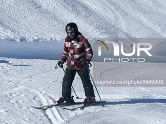 A man skis after the opening of the Alto Campoo or Branavieja ski and mountain resort, which is located in the municipality of Hermandad de...