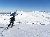 A skier begins the descent of a slope in the ski and mountain resort of Alto Campoo or Branavieja, which is located in the municipality of H...