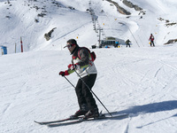 A man skis on one of the slopes of the ski and mountain resort of Alto Campoo or Branavieja which is located in the municipality of Hermanda...