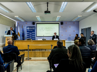 Minister of Health Michalis Hadjipantela speaks during the event, Nicosia, Cyprus, on Jan. 27, 2023. The Signing of an Agreement between the...