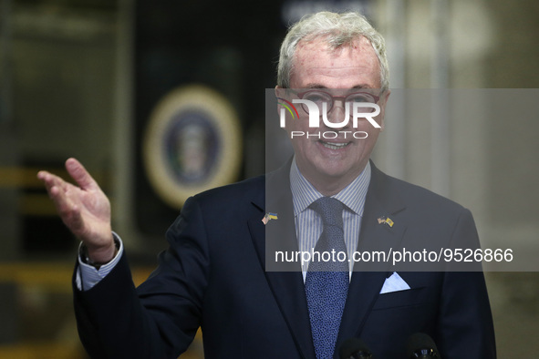 New Jersey Governor Phil Murphy speaks prior to US President Joe Biden's discussion about funding for the “Hudson Tunnel Project” at the Wes...