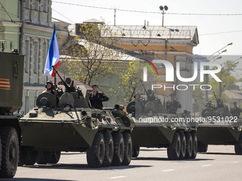 MOSCOW, RUSSIA - MAY 08, 2015: 
Russian military vehicle during the rehearsals for the Victory Day military parade in the Red Square in Mosc...