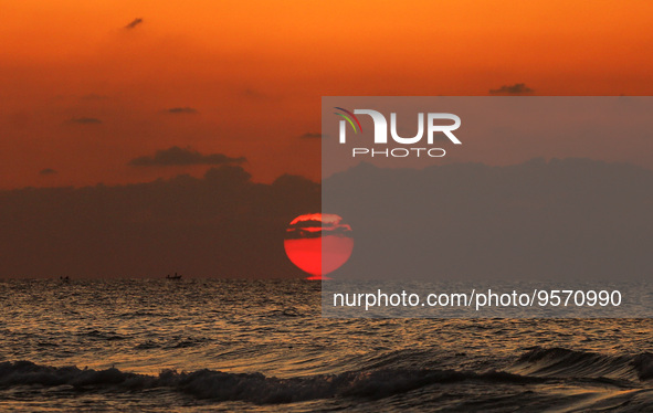 General view of beach during the sunset in Gaza City, on February 10, 2023. 